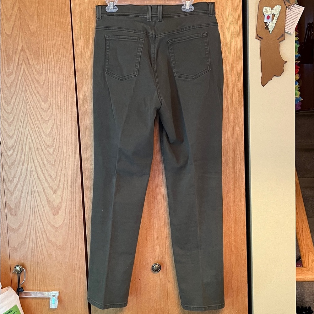 Gloria Vanderbilt Old School Olive Green Amanda High Waist Taper Jeans Size 14